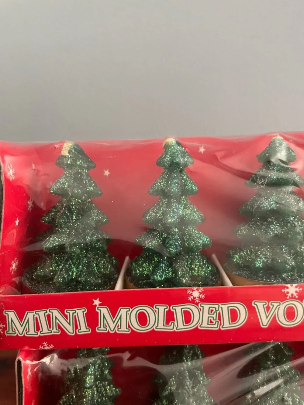 Christmas Tree Votive Candles Green Glitter 2.5